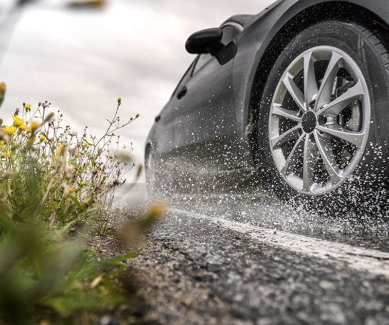 rain ready car safety los angeles showing tire traction on wet roads during rain season